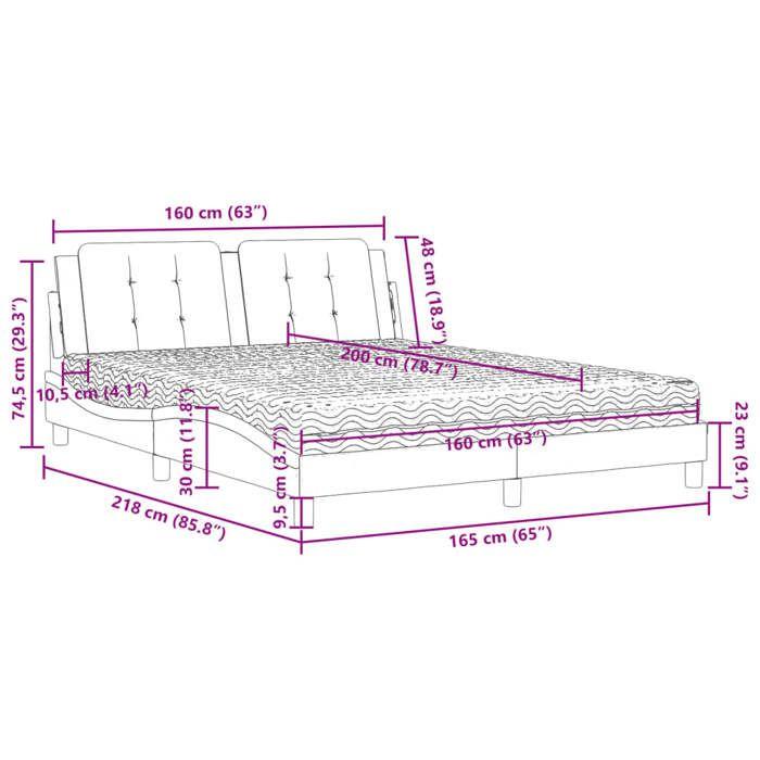 VidaXL Lit avec Matelas, Lit Rembourré avec Coussin de Tête de Lit, Lit Double, Lit Adulte, Meuble de Chambre à Coucher 3208879