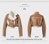 2023 Women's Motorcycle Style Leather Jacket - Short, Fur-Integrated, Cotton Outerwear