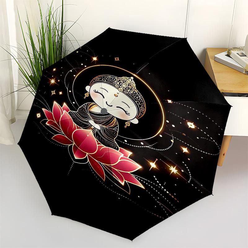

1pc Buddha Lotus Meditation Umbrella with Plastic Handle,Vibrant Cartoon Pattern,Multi-functional UmbrellaPT196