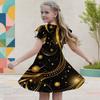 Girls Round Neck Short Flutter Sleeve Mandala Printed A Line Black Dress