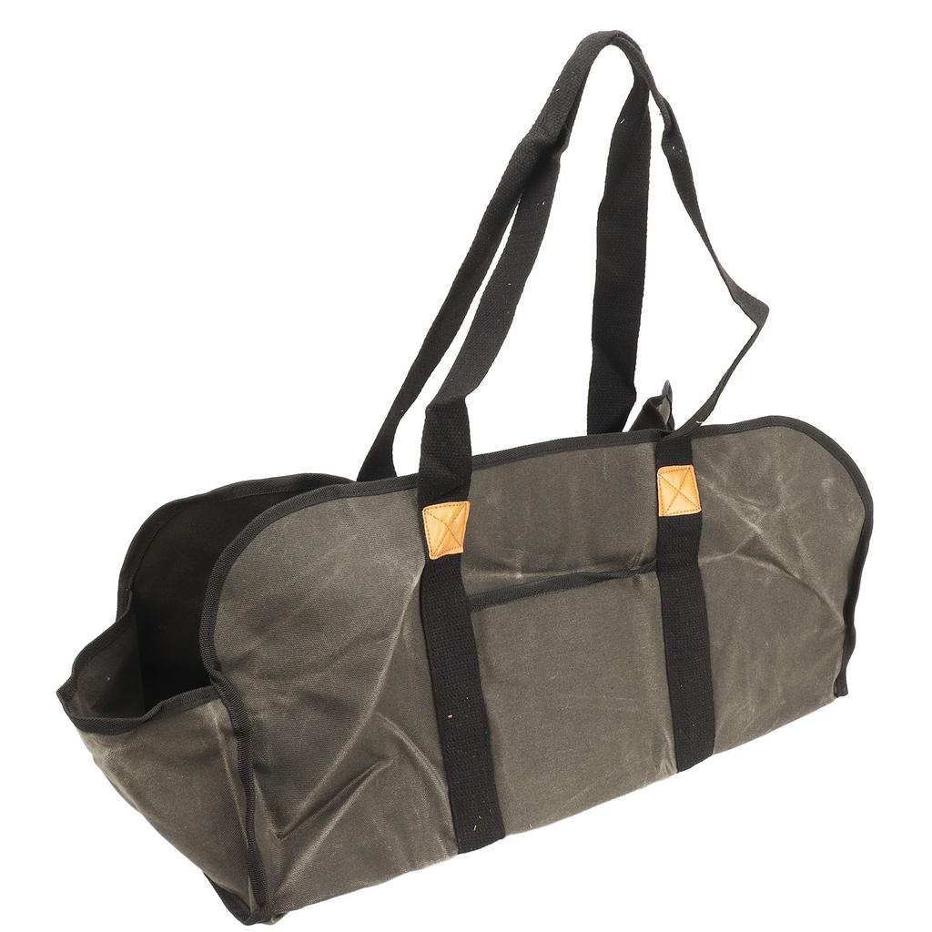Log Carrier Waxed Canvas Dark Green Waterproof Large Capacity Reinforced Handles Foldable Anti Slip Firewood Bag for