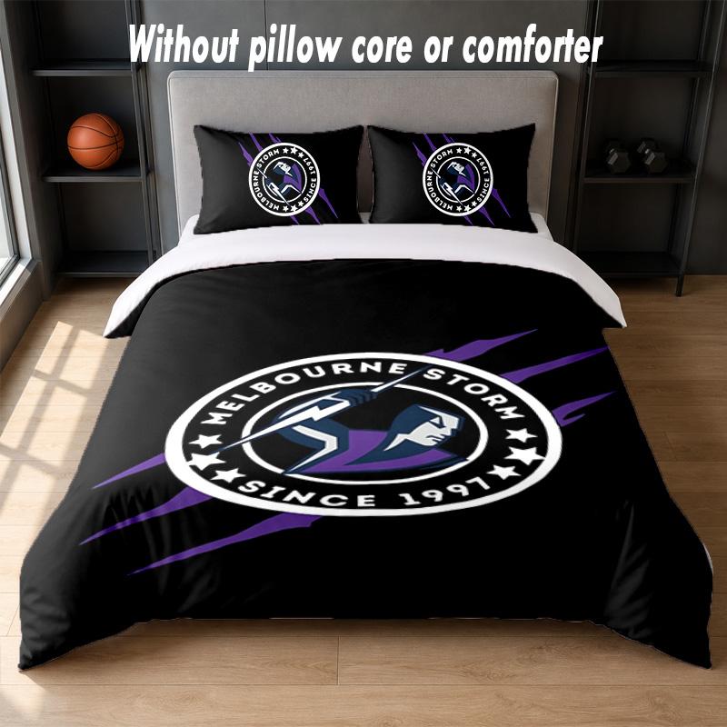 Melbourne Storm Design Bed Bedding Set 1 Duvet Cover + 2 Pillowcases Soft Breathable Household Bed Linens