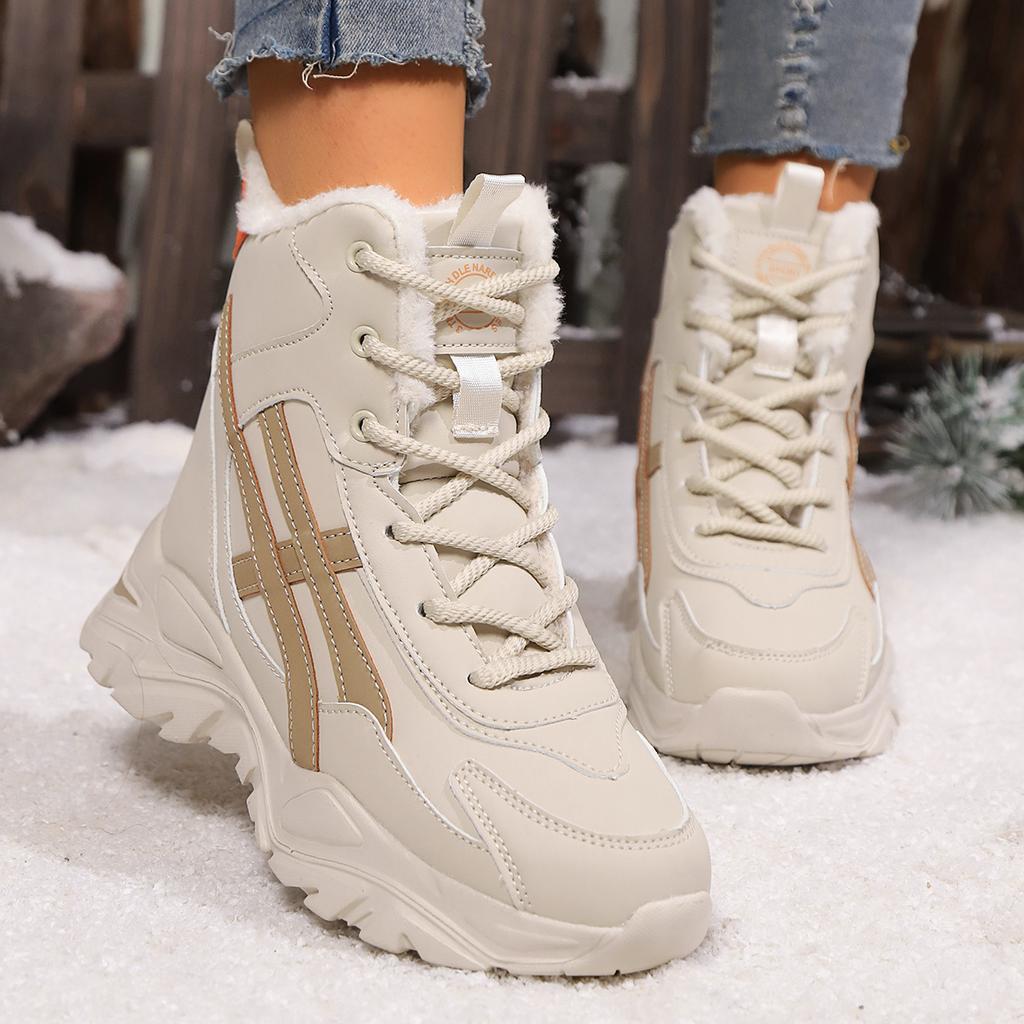 Vinter fleece-fôret fortykkede bomullssko for kvinner Varme, stilige høyverdige sportsstøvler