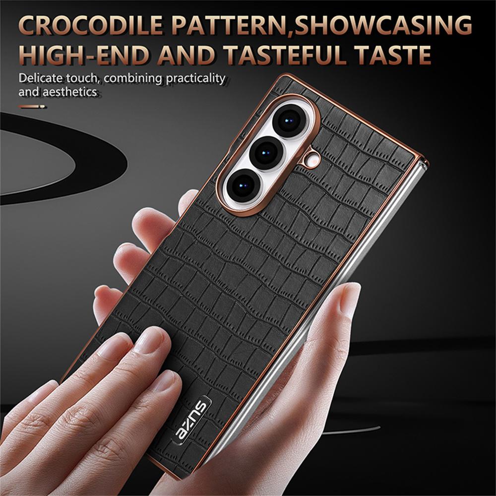 AZNS For Samsung Galaxy Z Fold7 5G Case Electroplating Crocodile Texture PU+PC Phone Cover