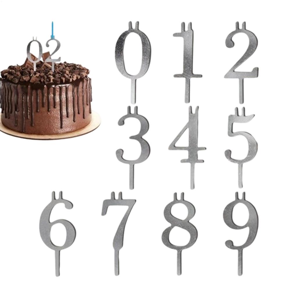 10pcs Birthday Cake Candle Holder Set 0-9 Number Steady Birthday Cake Topper Decorations Metal Number Candle Holders