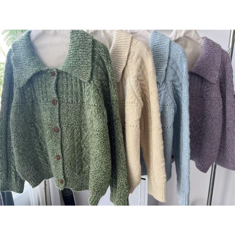 Autumn and winter new sweater jacket women's lapel gentle wind twist hollow knitted cardigan top