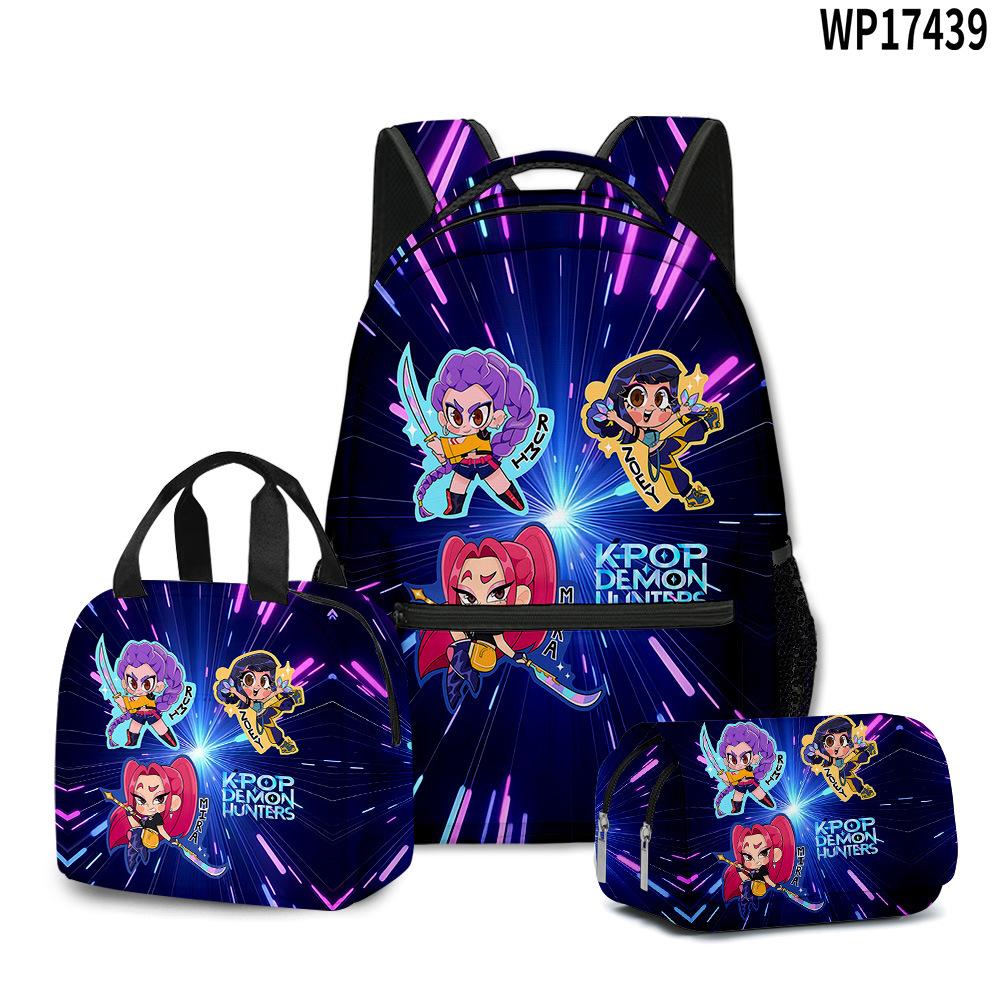 3D Movie K-Pop Demon Hunter Girl Group School Bag Backpack Lunch Bag Pencil Case Three-Piece Set