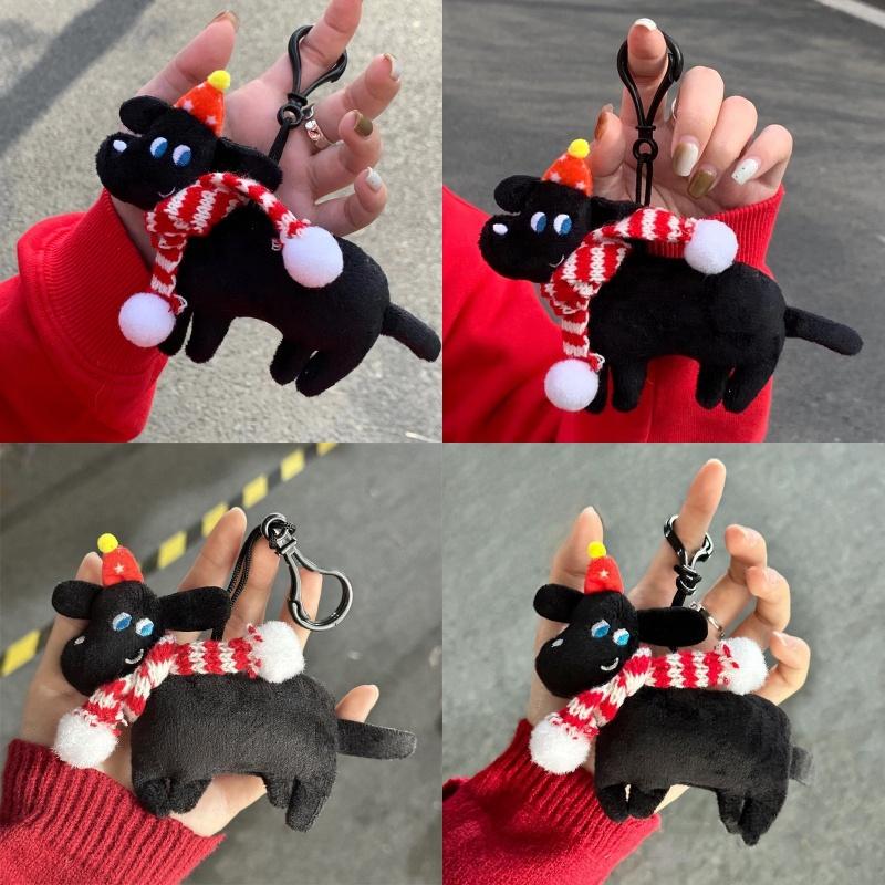 Cute Black Dog Plush Toy Christmas Ornament For Student Backpack Decoration Gift Short Plush, Black, 159cm
