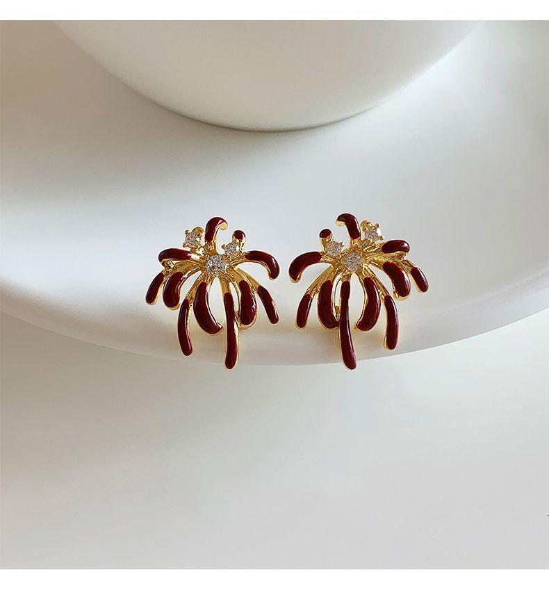 Zhao Ruth's Same Red Enamel Fireworks Stud Earrings Are Exquisite, Small and High-end, Versatile Commuter Earrings, Autumn and Winter Earrings.
