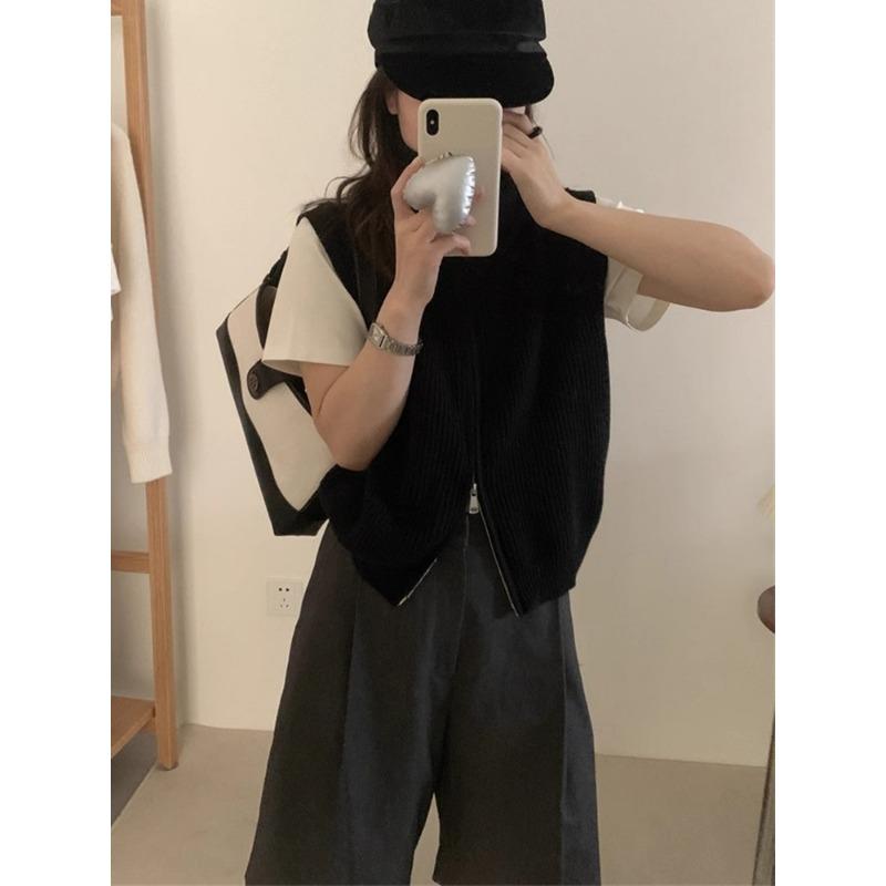 

Женский осенне-зимний вязаный кардиган с двойной молнией и лацканами one size fits all чёрный