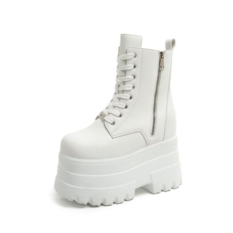 Fashion New 13CM Platform Boots Casual Outdoor Shoes Chunky Simple Lace Up Design Ankle Boots Cool Nightclub Party Black Shoes 35-43