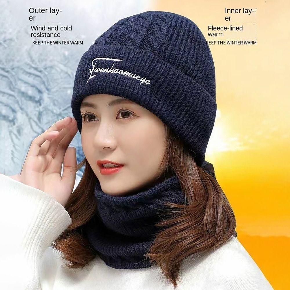 Windproof Neck Scarf Cap Plush Hat Scarf Set Warm Beanie Hat Scarf Cycling