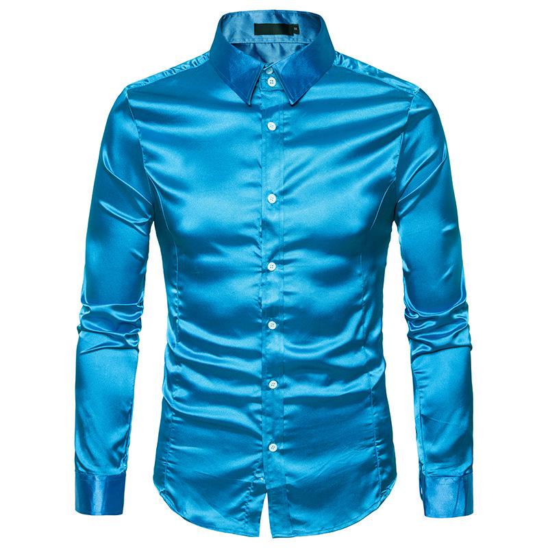 Men's European-Size Shiny Long Sleeve Turn-Down Collar Casual Fashion Shirt - Autumn 17 Collection