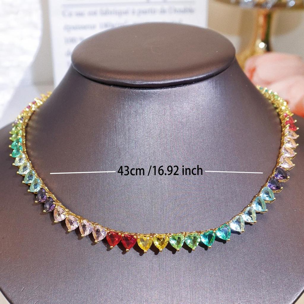CMM Rainbow Color Love Cubic Zirconia Accessories High-End Necklace Fashion Jewelry Retro Wild Clavicle Chain for Women