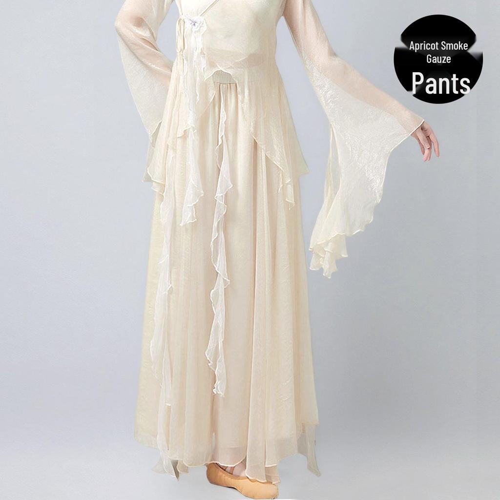 Women's Wide-Leg Flowy Skirt Pants for Chinese Dance and Stage Performance