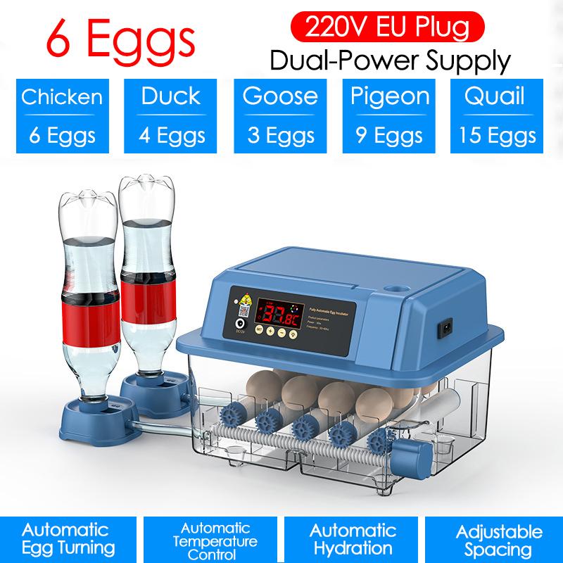 6/9/12 Eggs Incubator Fully Automatic Turning Hatchery Incubator Brooder Machine Farm Animals Egg Digital Temp Control Incubator