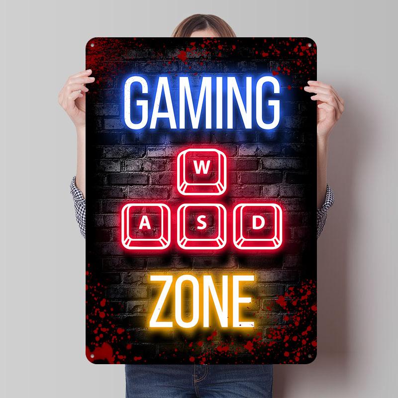 Wasd Gaming Zone Quote Printed Poster Customized Wall Art Retro Vintage Metal Tin Signs for Room Decoration Home Decor Items