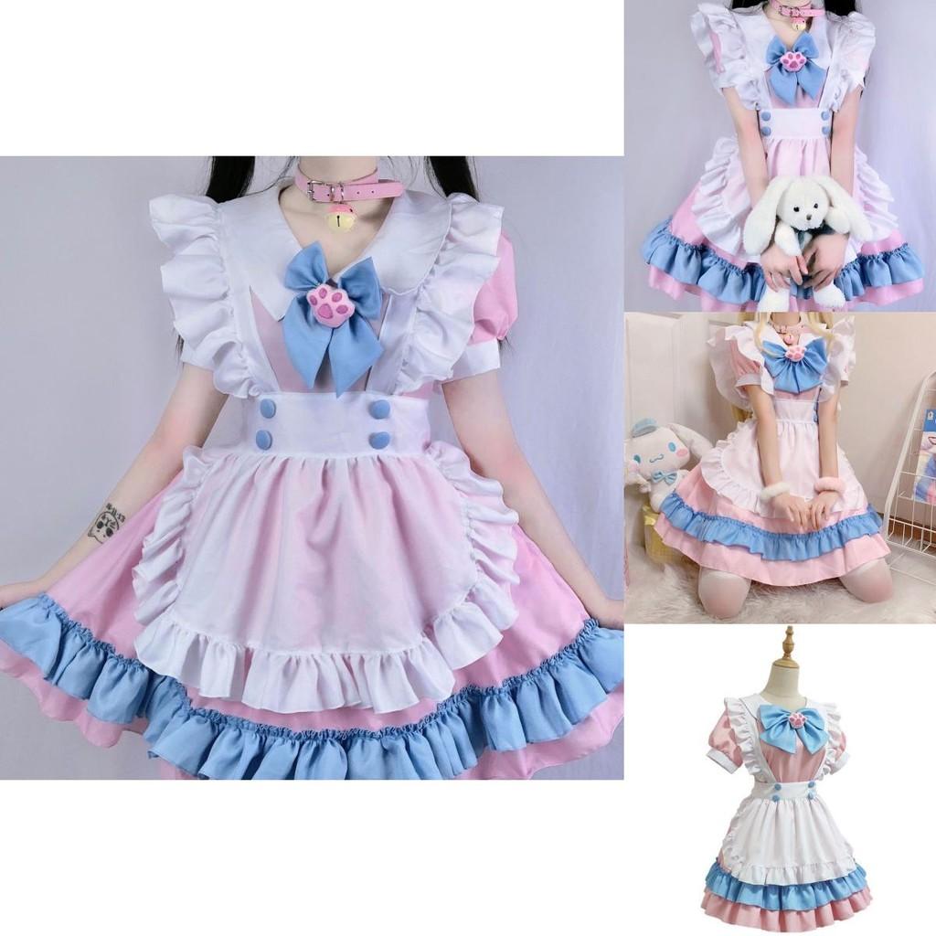 Charming And Elegant Lolita Dress Maid Uniform Outfit With Bustle And Apron
