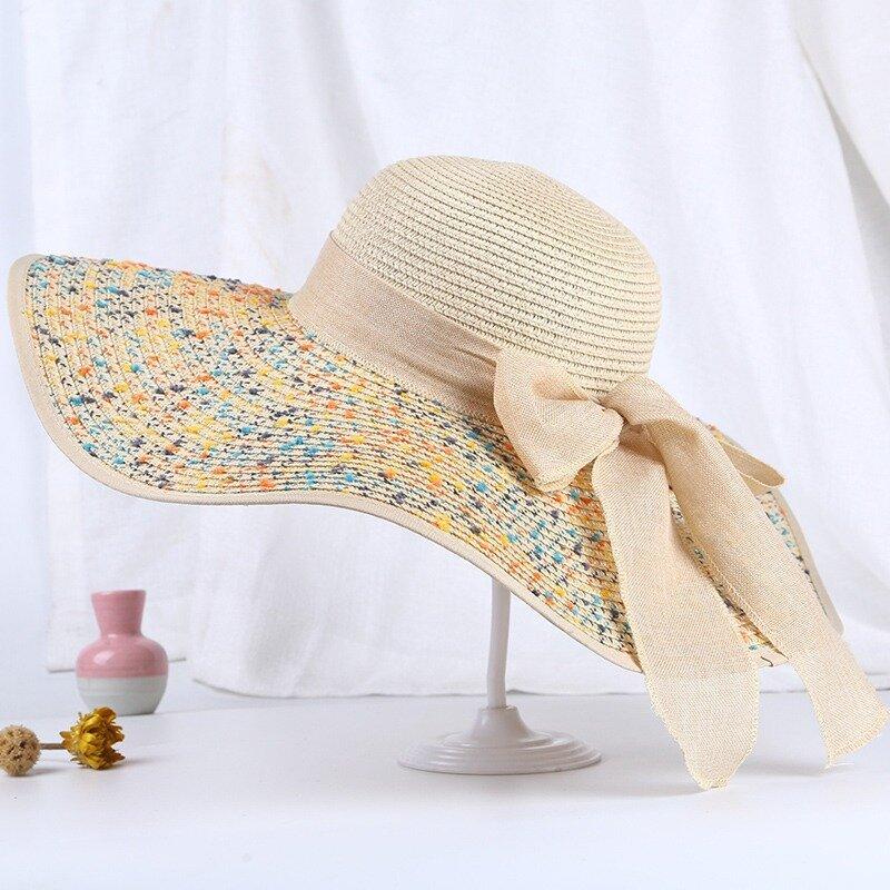 

Women s Large Brimmed Straw Sun Hat Summer Protection Beach Bow Detail Outdoor Fashionable Wide Brim Hat M56-58cm
