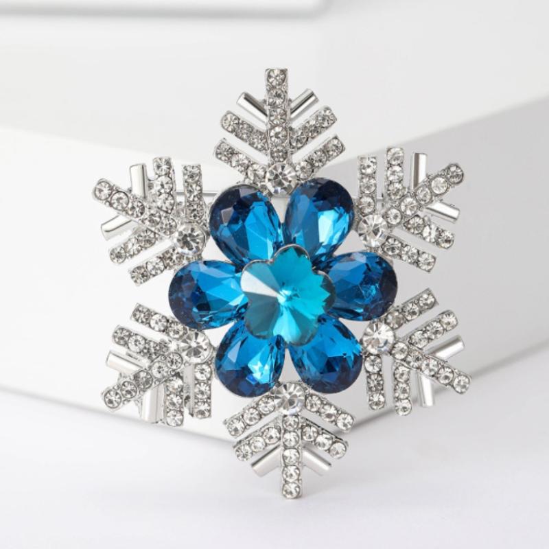 Trendy Rhinestone Snowflake Crystal Flower Brooches Pins For Women Coat Banquet Party Accessories Gifts
