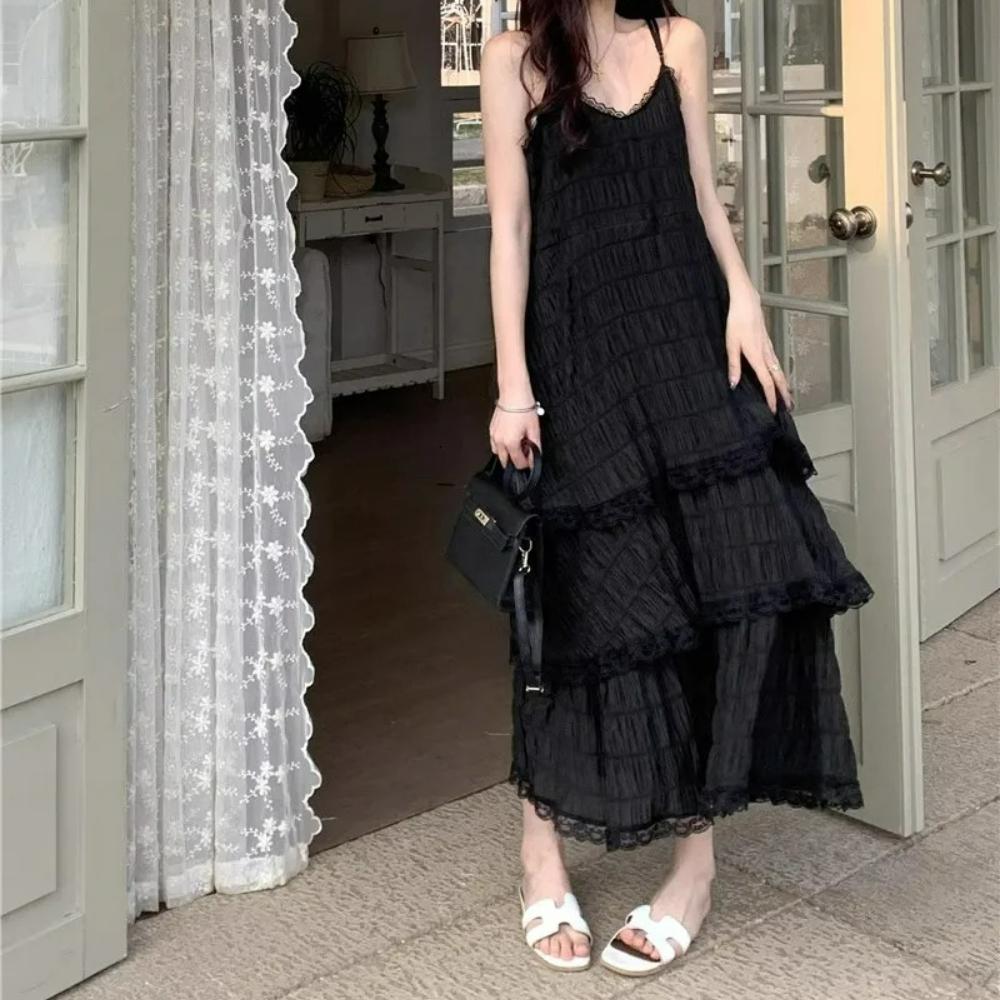 Summer Befree Long Vintage Casual Ruffles Elegant Maxi Strap Camis Silky Beach Lace Elegant Party Dress Vestidos Sexy Women