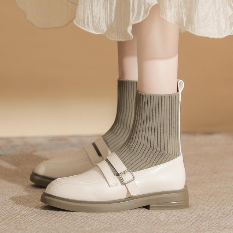 Flat Ankle Boots Autumn and Winter Socks Boots for Women All-match Knitted Stretch Boots
