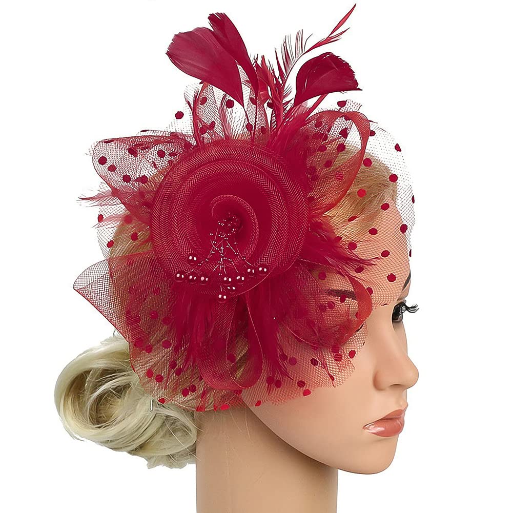 [XGOPTS] Cocktail Hat Wedding Hat Retro European Style Elegant Headpiece Aristocratic Formal Hat Mesh Pearl Artificial Feather Mini Toque Hat Hair