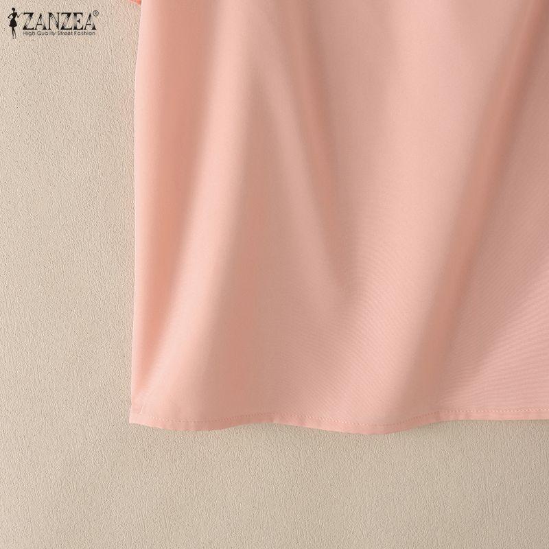 ZANZEA Blusa da donna casual a girocollo, tinta unita, manica corta larga