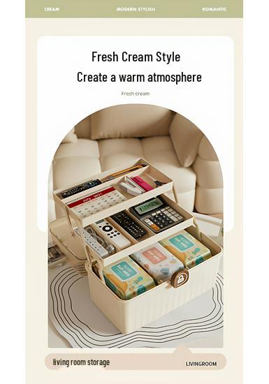 Cream-colored Multi-layer Medicine Storage Box, Large Capacity for Families