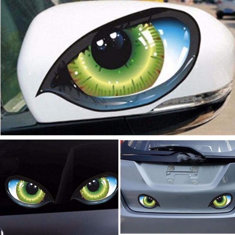 2PCS Motorcycle 3D Stereo Reflective Cat Eyes Sticker Creative Rearview Mirror Decal for Motorbike Car Auto Decoration Stickers