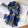 Camel brown 100 pure wool plaid scarf khaki women's winter thickened warm fringed shawl scarf