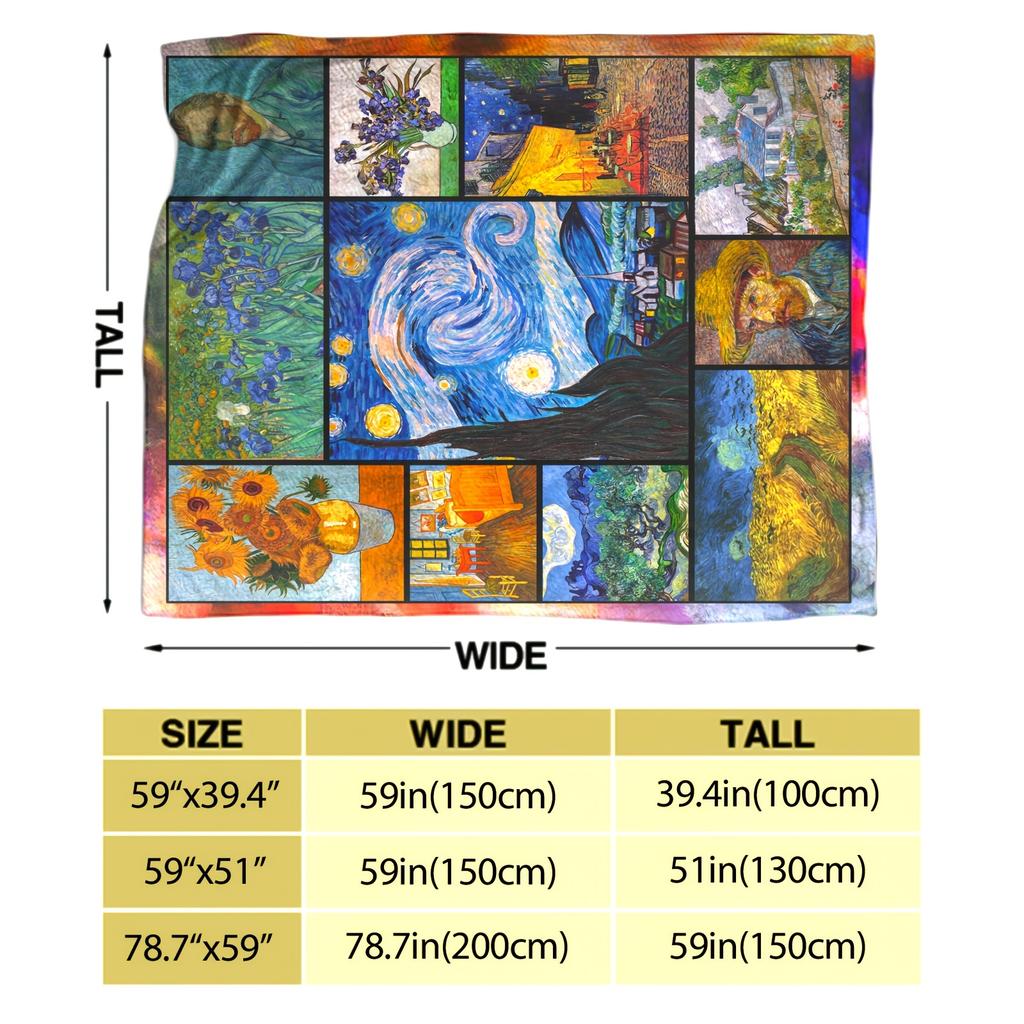 [Van Gogh Paintings Fleece Blanket] 1pc Van Gogh Paintings Soft Flannel Fleece Blanket Micro-Fleece Bed Sofa Luxury Warm Comfort