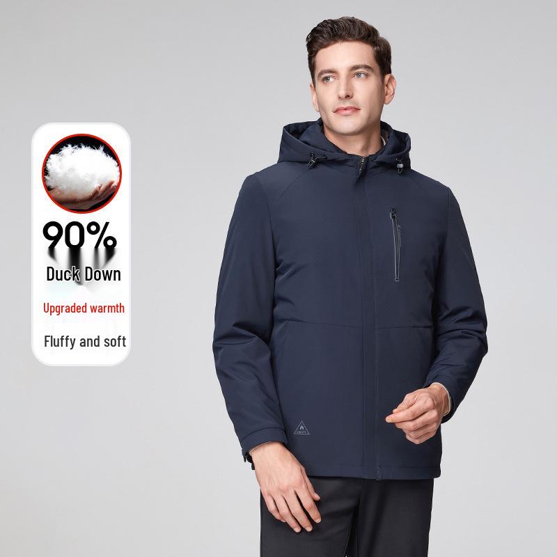 Men's Hooded Winter White Duck Down Jacket - Warm Middle-aged Business Outerwear