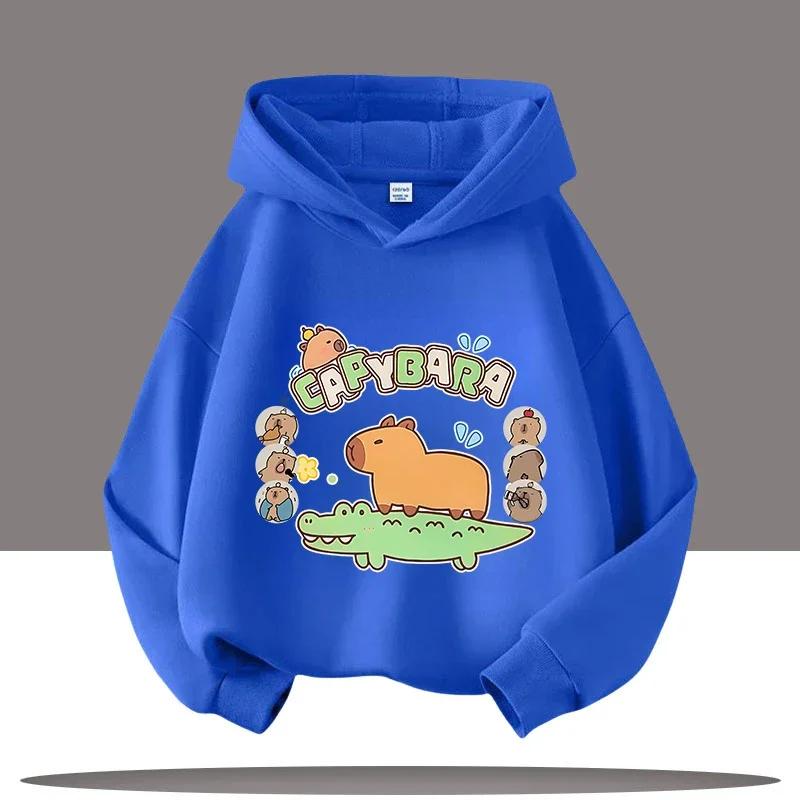 Jesienno-zimowa ciepła bluza z kapturem dla dzieci, pulower z kapibarą, bluza dla chłopców i dziewcząt, casualowy top dziecięcy z kreskówką
