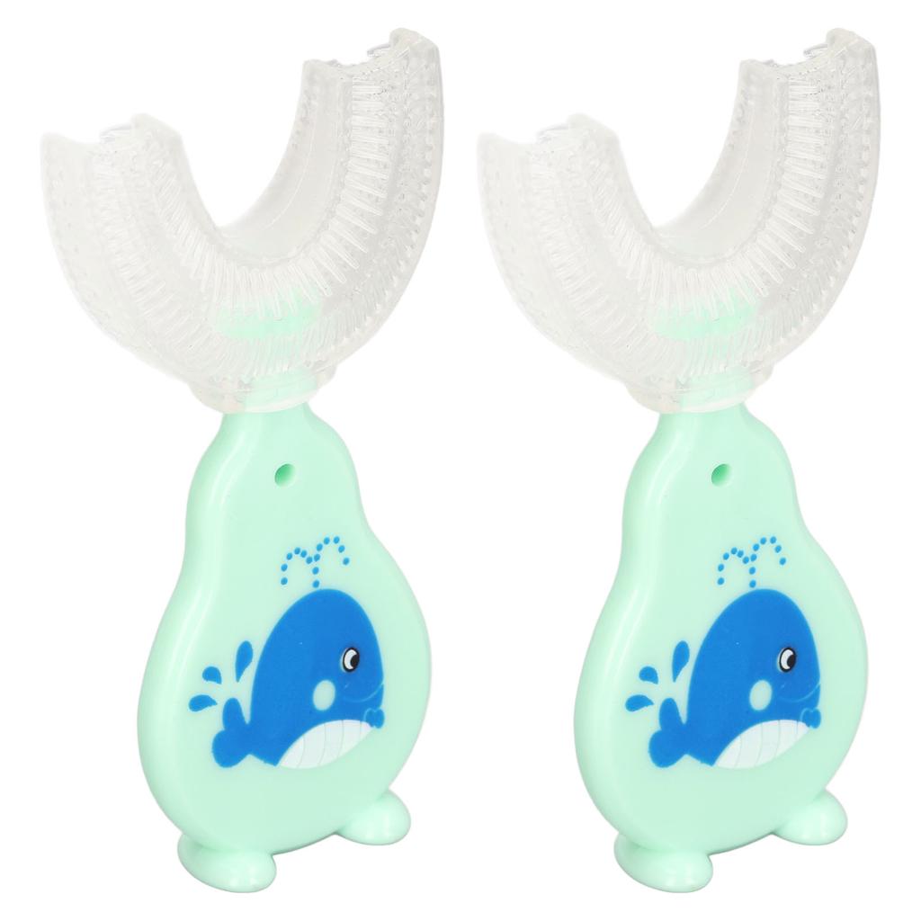 2pcs U Shaped Toothbrush Food Grade Soft Silicone Manual Training Toothbrush 360 Degrees Oral Cleaning for Baby L for 6 to 12 Years Old