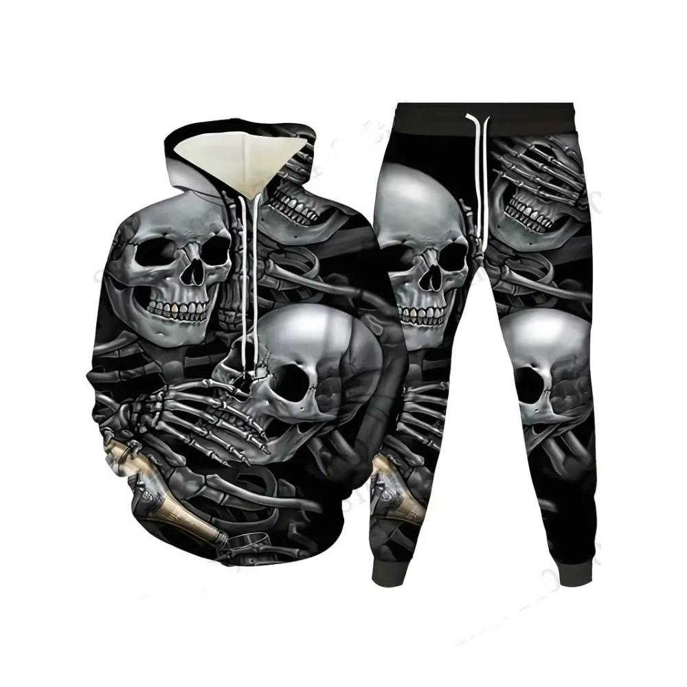 Skeleton Skull 3D Print Hoodies Pants Sets Men's Women Sweatshirts Sweatpants Two Piece Suits Outdoor Tracksuit Man's Clothing