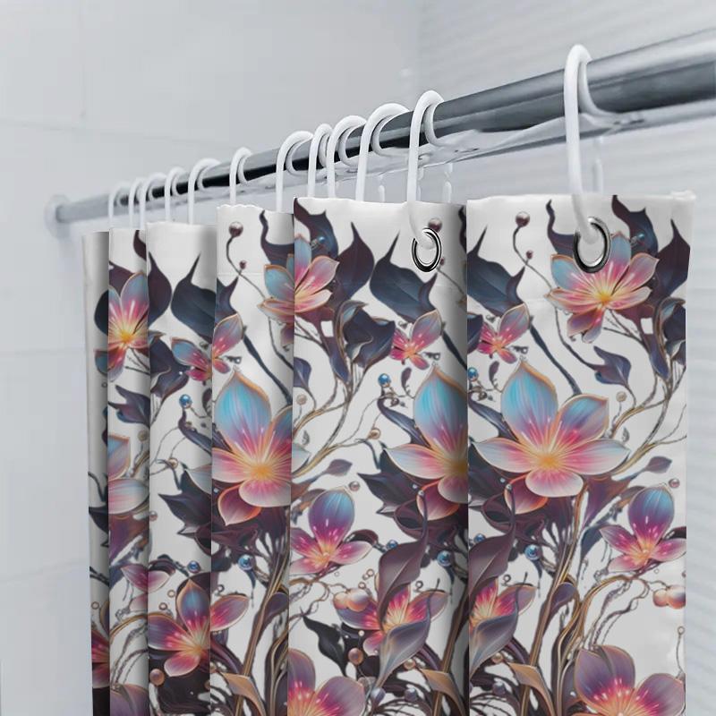 Charming Floral Shower Curtain Pink Purple Flowers Bath Decor Waterproof Fabric 3D Printed Waterproof Bathing Room Decoration Wh