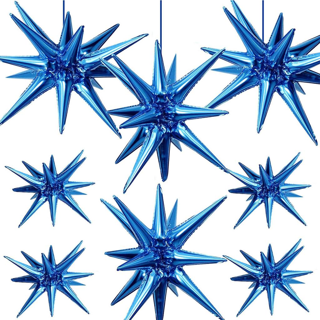 8 Peças Balões Estrela, Enormes Balões Estrela Explosão Azul de Folha de Alumínio para Chá de Bebê Formatura, Suprimentos de Decorações de Festa Azuis