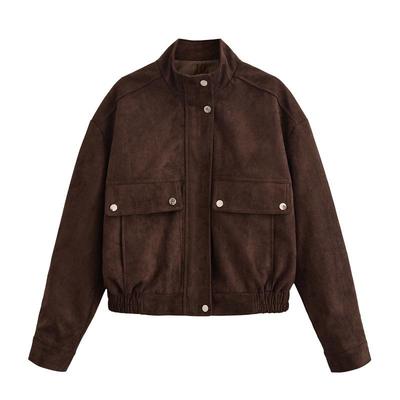 European American Women's Suede Lapel Jacket Coat