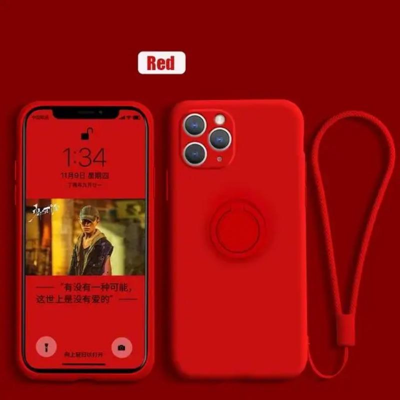 Luxury Liquid Silicone Metal Ring Holder Phone Case for Honor 20 30 30s V30 V40 50 SE 60 70 80 90 Pro Back Cover with Lanyard Shockproof
