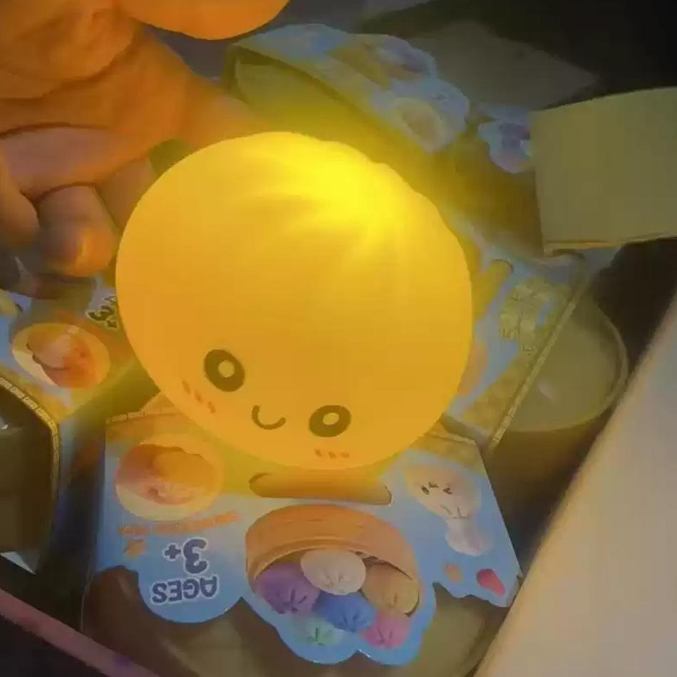 In Stock Glowing Dumpling Squishy Bun Shaped Night Light Cute Baozi Lamp USB Rechargeable Color Changing Bedroom Decor Gift