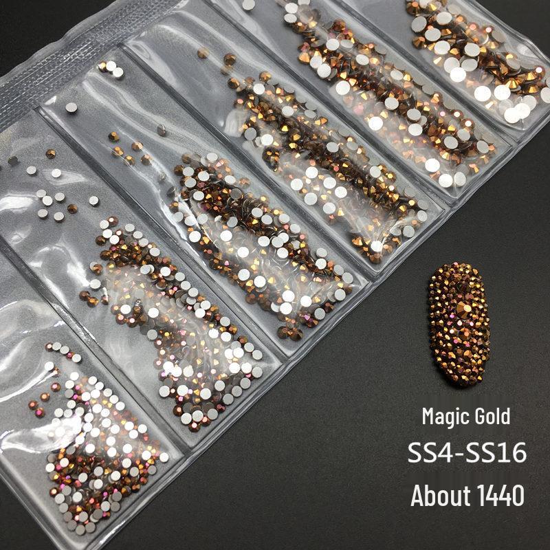 6-Grid Flat-Back Nail Art Rhinestone Set (1440pcs) - Mixed AB & Clear Glass Rhinestones Nail Decorations