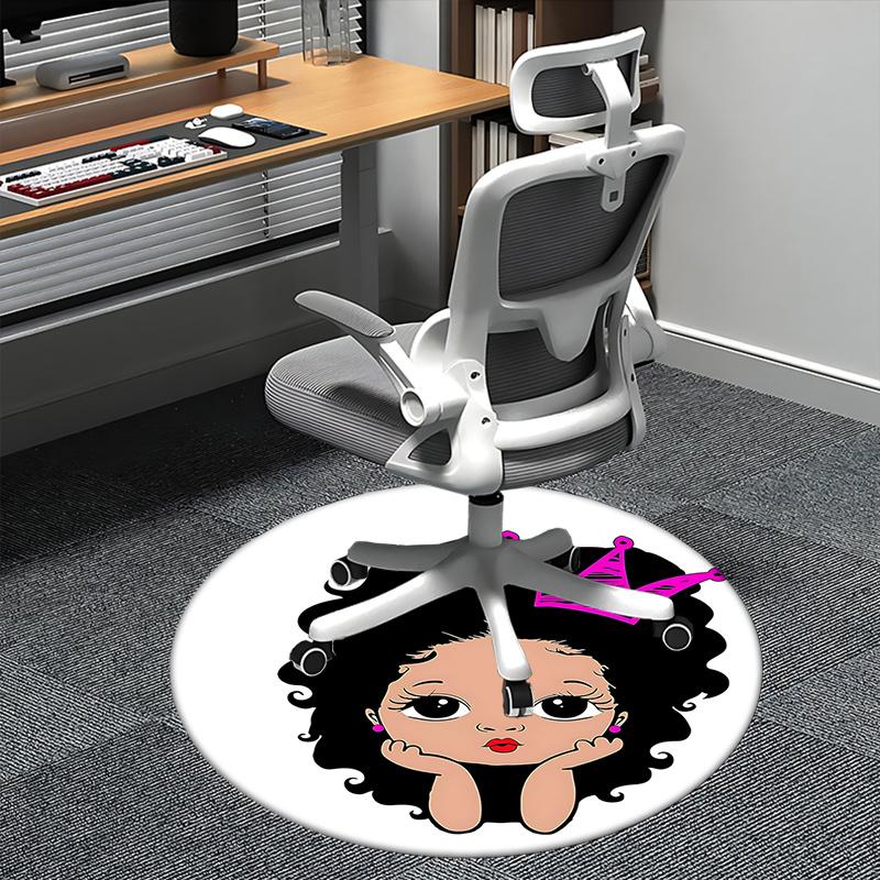 Pink Crown Afro Girl Chair Mat - Round Carpet for Home Decor, Sofa Rug, Office Mat, Gift for All Rooms0512b