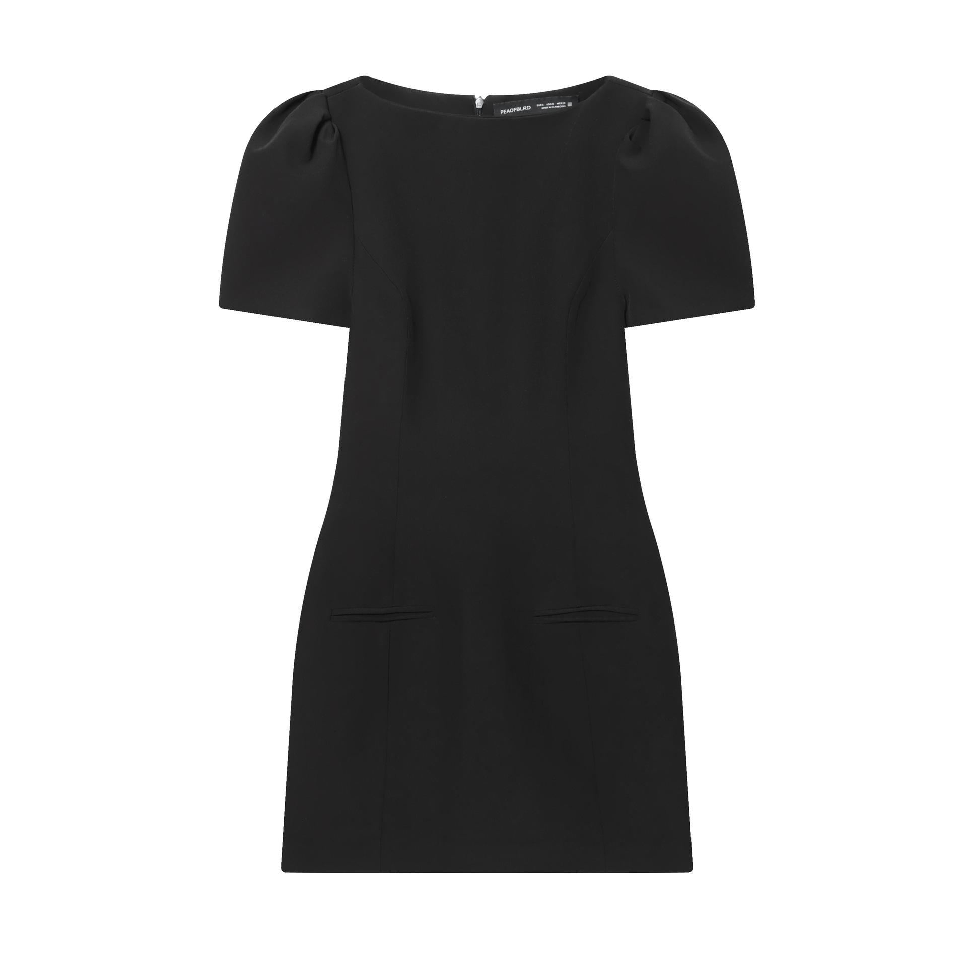 

European Spring Women s Black Pleated Pocket Dress, Short Sleeve (21105). Large чёрный