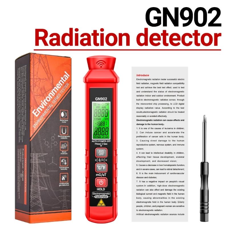 3 in 1 Digital Display Electromagnetic Radiation Detector Measure Electric Magnetic Temperature with Sound Light Alarms