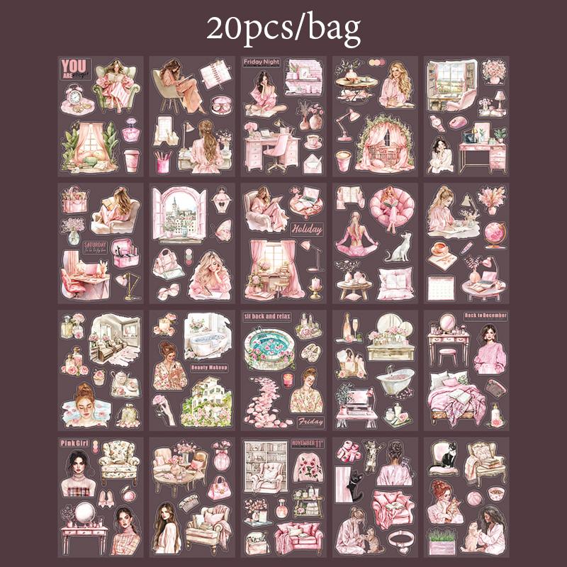 PET Sticker Book Coffee Fashion Girl Studying Daily Life Scene Notebook Sticker Book Creative DIY Greeting Card Cup Decoration