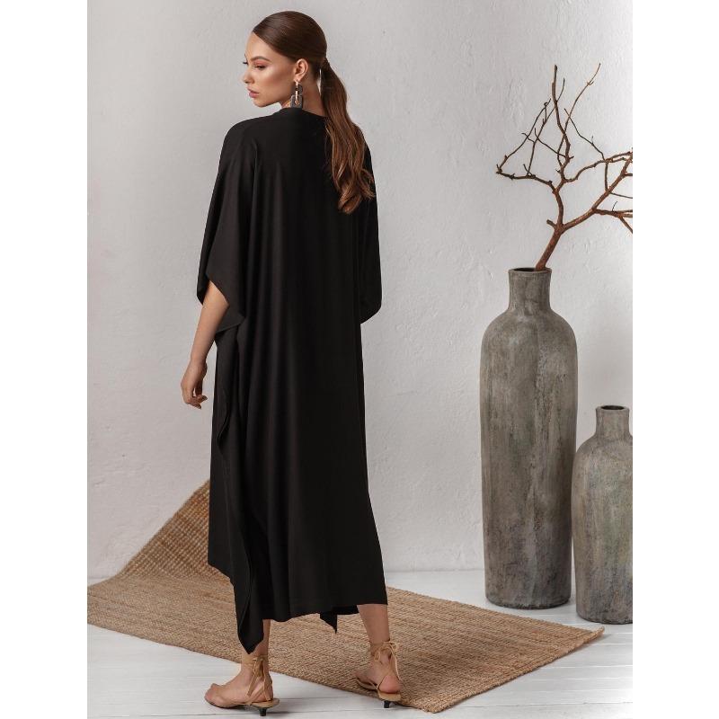 Damenmode Sommer Frühling Einfarbig Druck 1/2 Ärmel V-Ausschnitt Lockere Taille Freizeitkleider