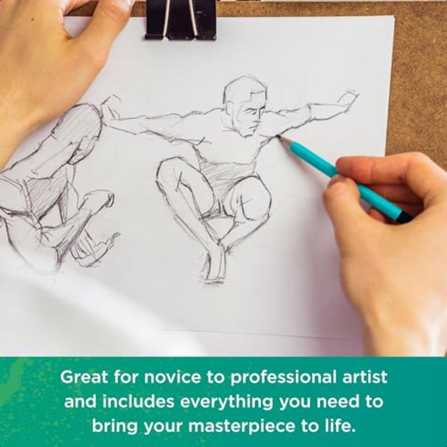 XL Drawing Set Sketching Graphite and Charcoal Pencils. Includes 100 Page Drawing Pad Kneaded Eraser Blending Stump. Art Kit an