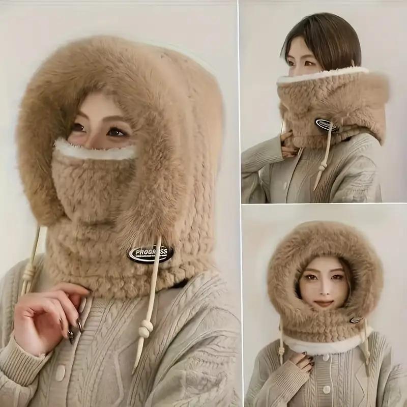 Women'S 3-in-1 Winter Scarf Mask & Cycling Hat - Thick Plush Fleece, Windproof & Ear Protection, Adjustable Neck Warmth
