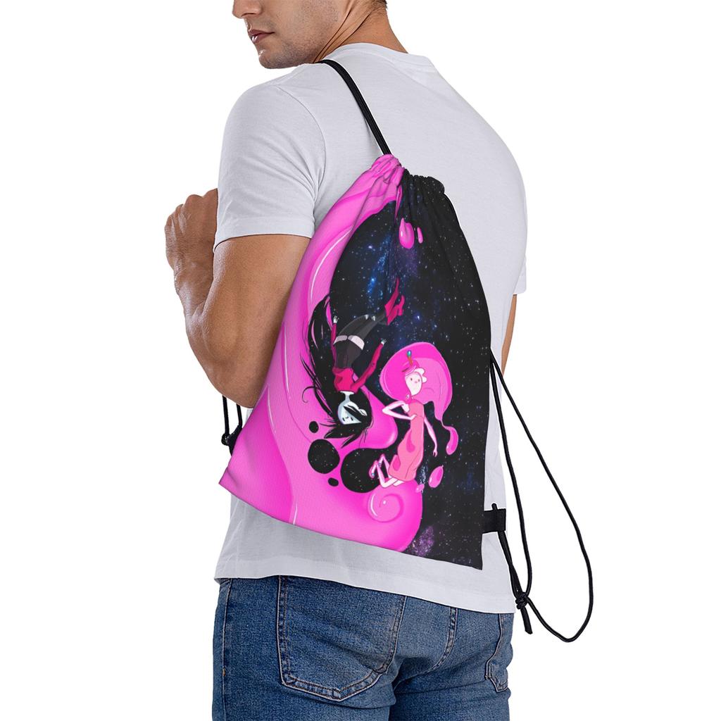 Custom Adventures Anime Times Drawstring Backpack Sports Gym Bag for Men Women Adventure Shopping Sackpack